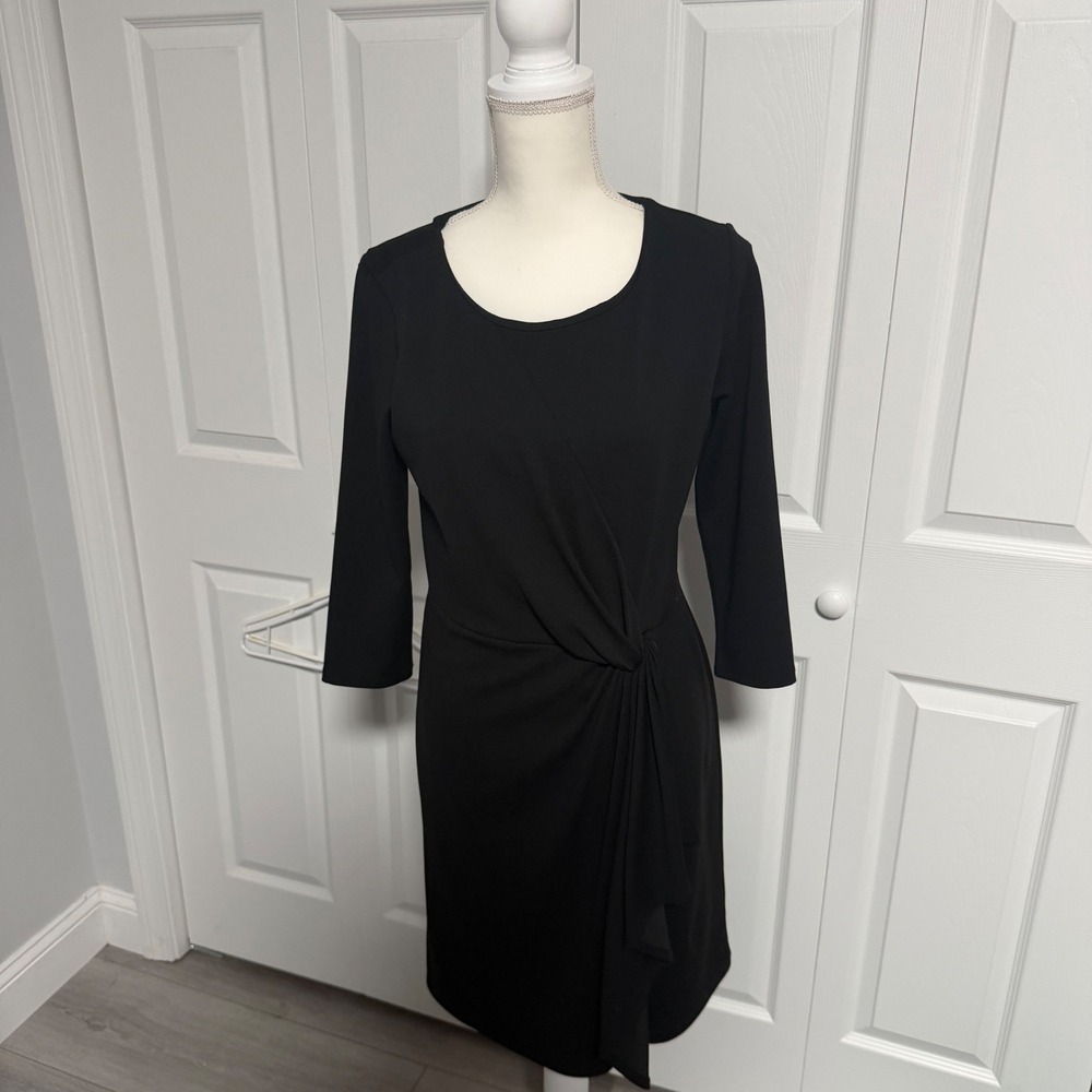 Ann Taylor Factory Black Twist Front Sheath Dress 3/4 Sleeve Size 6